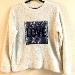 Derek Heart Sequin Fleece Love Heart Sweatshirt Large Valentine’s Day Cozy